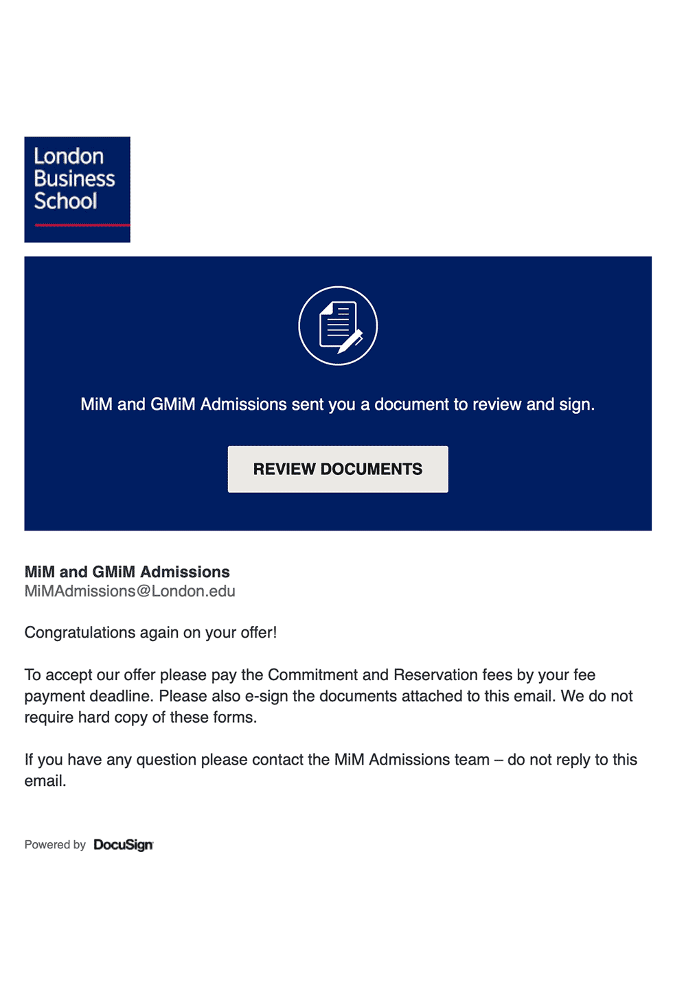 London Business School Offer Letter