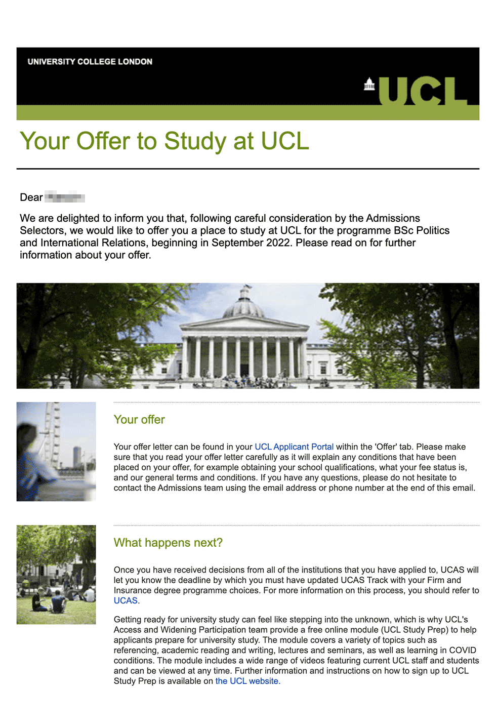 UCL Offer Letter